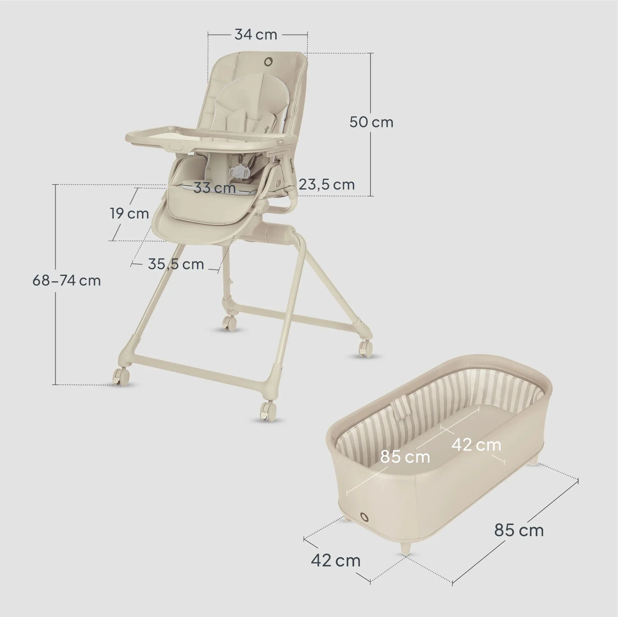 Scaun de masa + patut co-sleeper 3 in 1 Lionelo Maddie Set Beige foto