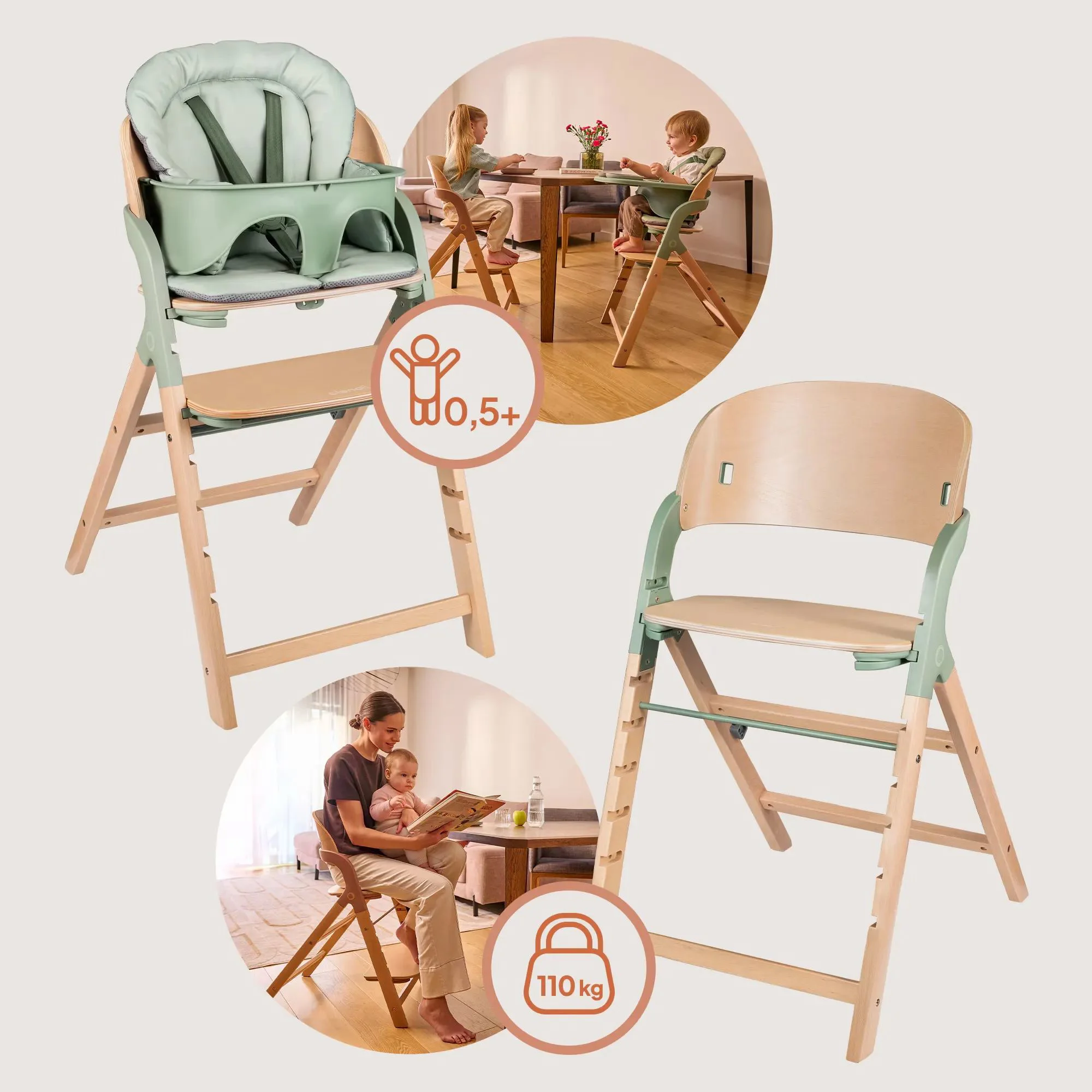 Scaun de masa 3 in 1 Lionelo Megan Green Wood foto
