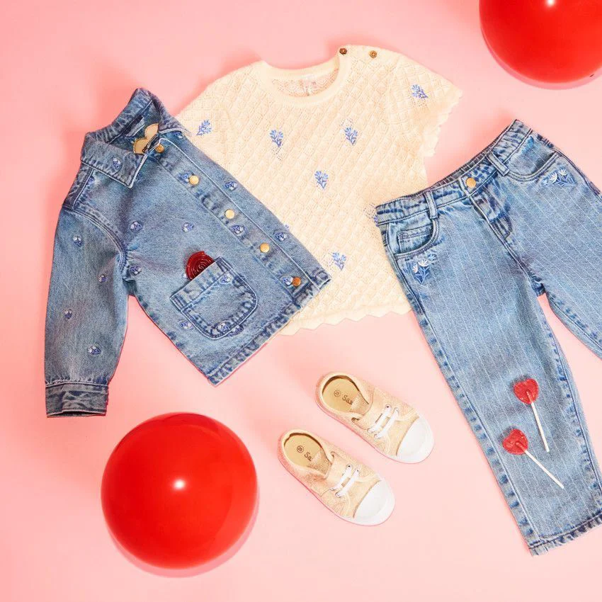 Orchestra Blugi drepti din denim cu broderie florala foto