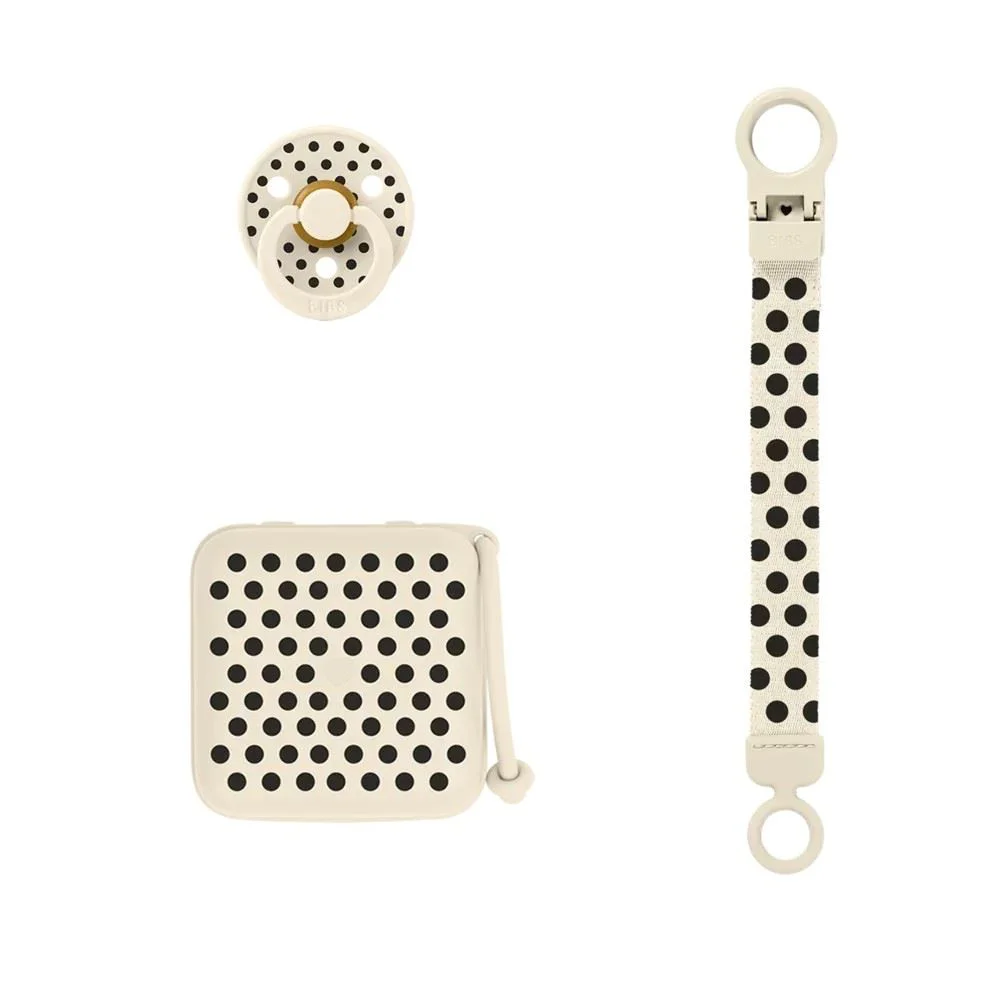 Set cadou BIBS Polka Soothe & Go Ivory/Black foto