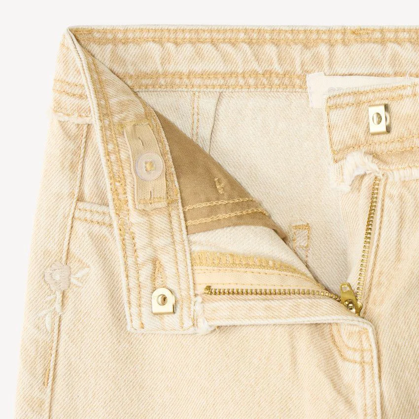 Orchestra Blugi drepti cu broderii florale Beige foto