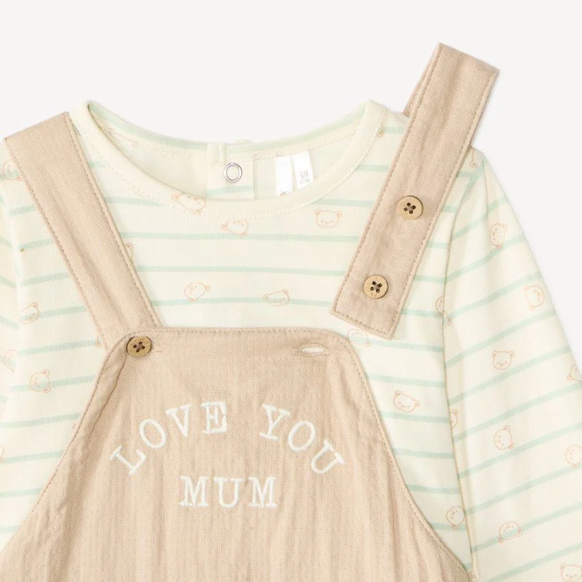 Orchestra Set 2 piese Love You Mum - salopeta lunga si bluza cu maneca lunga foto