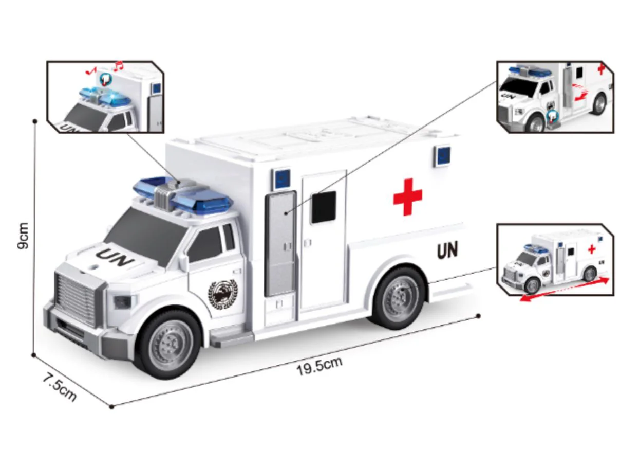 Ambulanta cu frictiune Wenyi cu lumini si sunete 1:20 foto