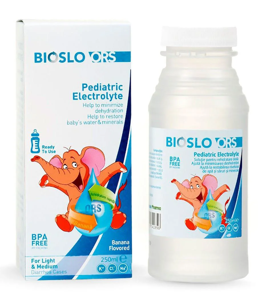Solutie pentru rehidratare Bioslo ORS cu aroma de banane, 250 ml foto