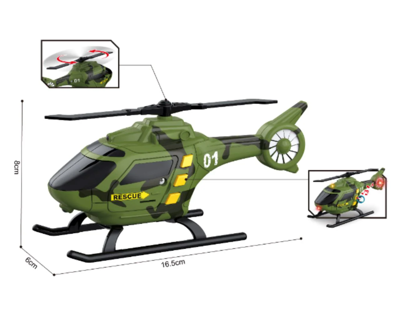Elicopter militar de salvare Wenyi cu lumini si sunete 1:32 foto