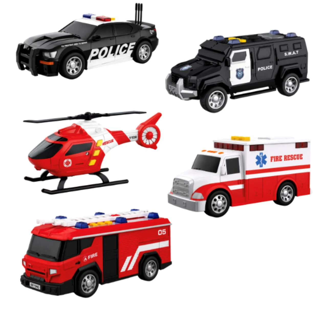 Set de vehicule de salvare Wenyi cu frictiune, lumini si sunete 1:32 foto