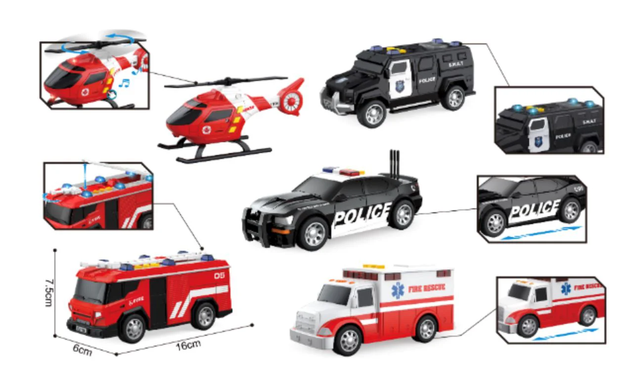 Set de vehicule de salvare Wenyi cu frictiune, lumini si sunete 1:32 foto