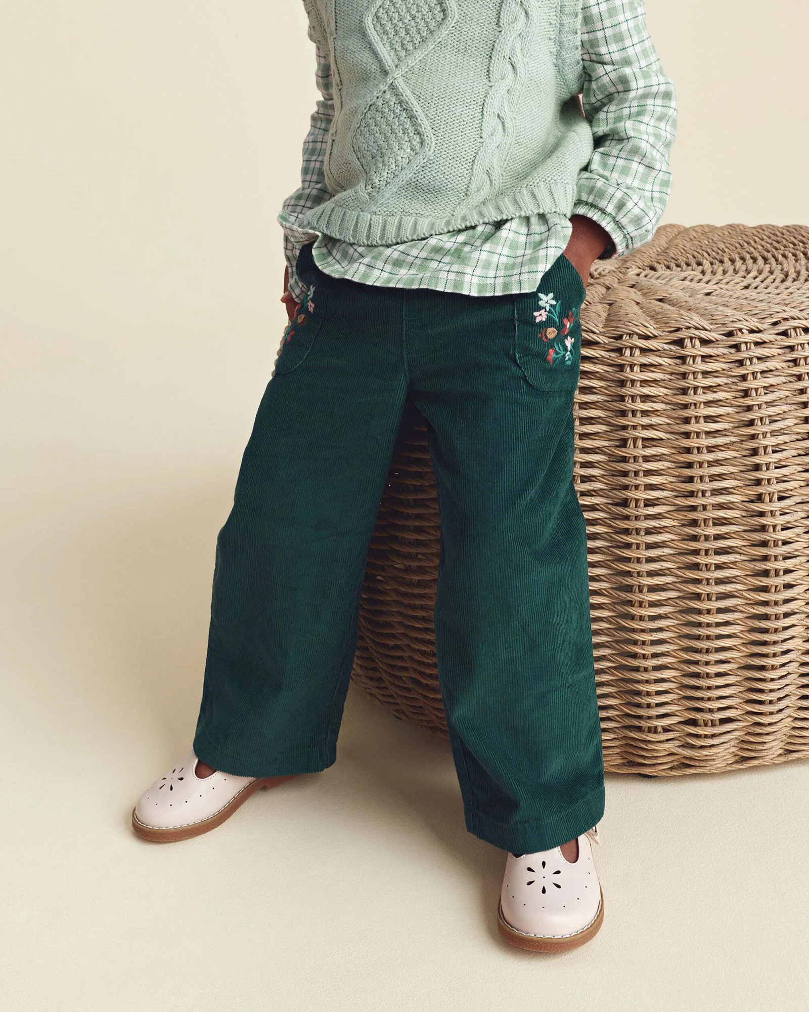 Carter's Pantaloni largi din catifea cu flori brodate foto