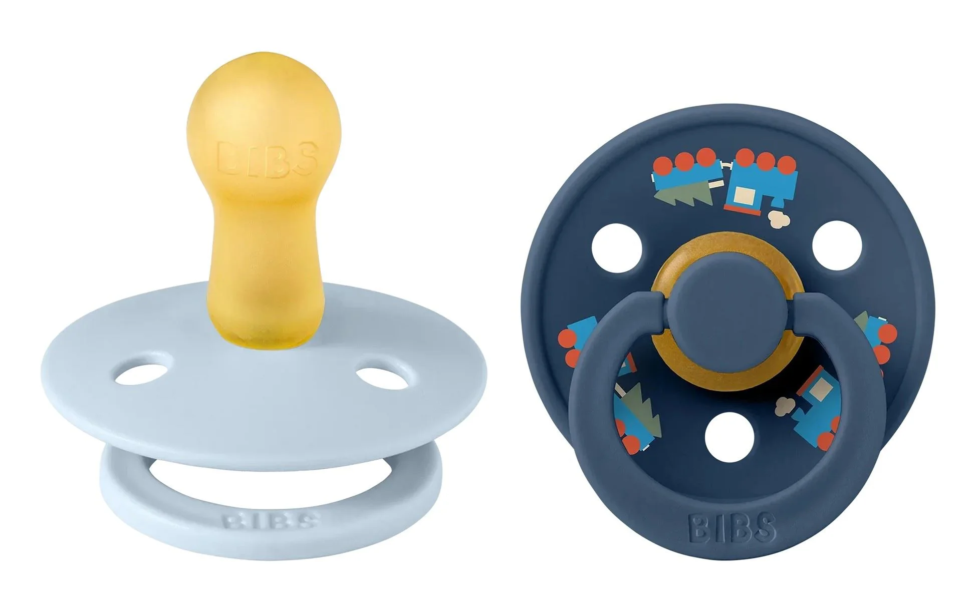 Set 2 suzete rotunde din latex BIBS Colour Holiday Train Baby Blue/Steel Blue (0-6 luni) foto