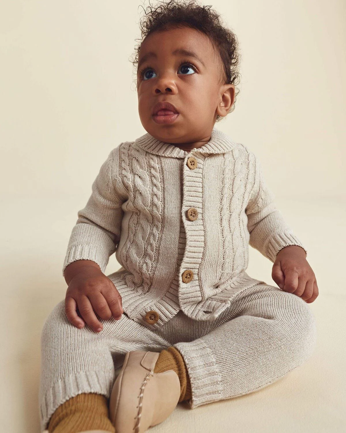 Carter's Set 3 piese Cream - cardigan tricotat, body si pantaloni foto
