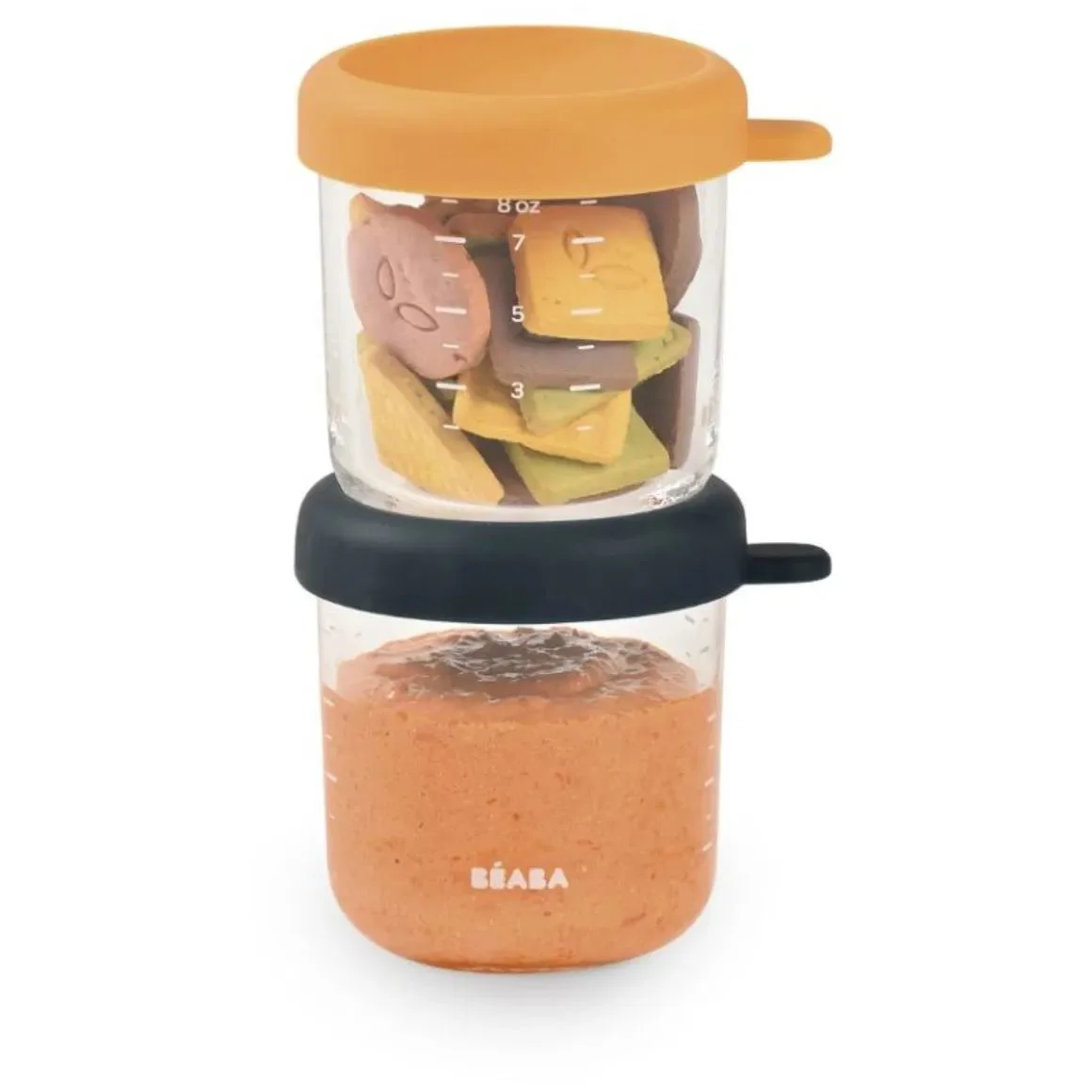 Set 2 recipiente din sticla Beaba Night Blue/Honey, 250 ml foto
