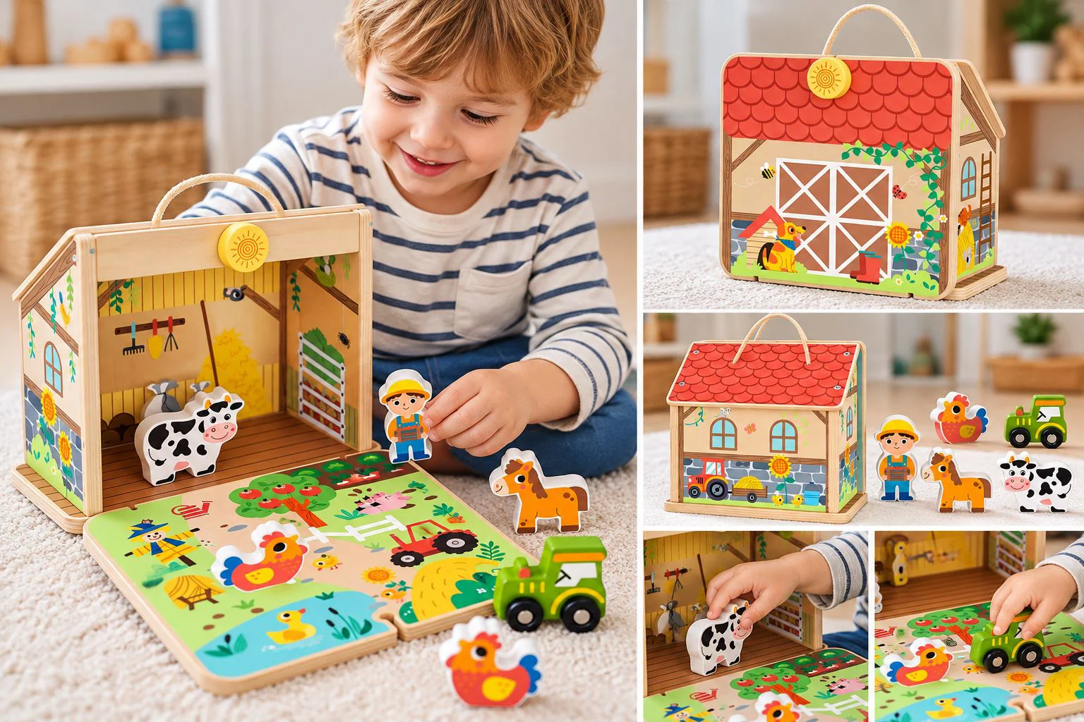 Jucarie din lemn Tooky Toy Ferma pliabila foto