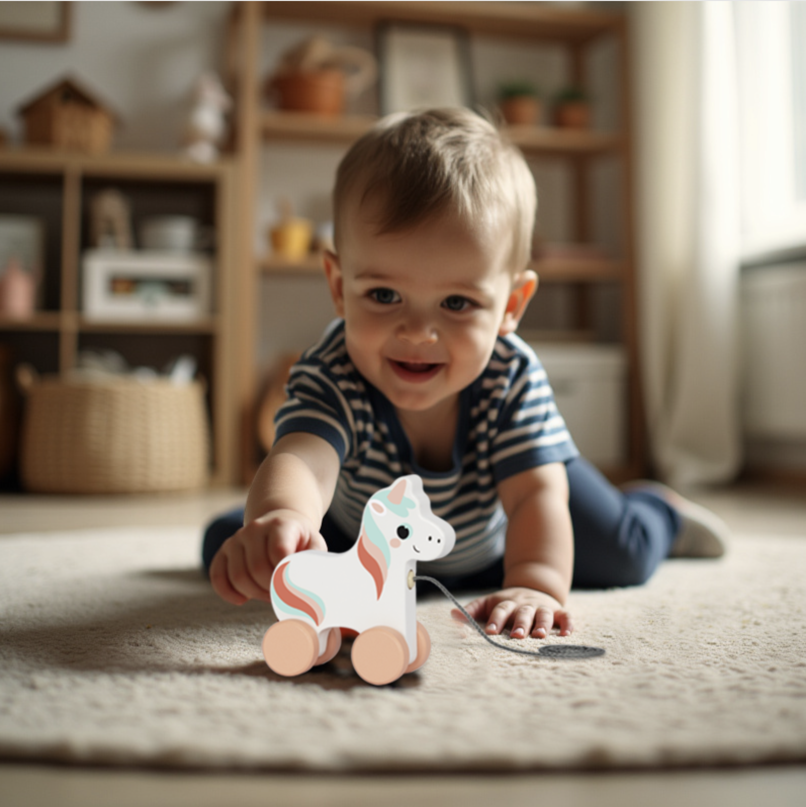 Jucarie din lemn de tras Tooky Toy Unicorn foto