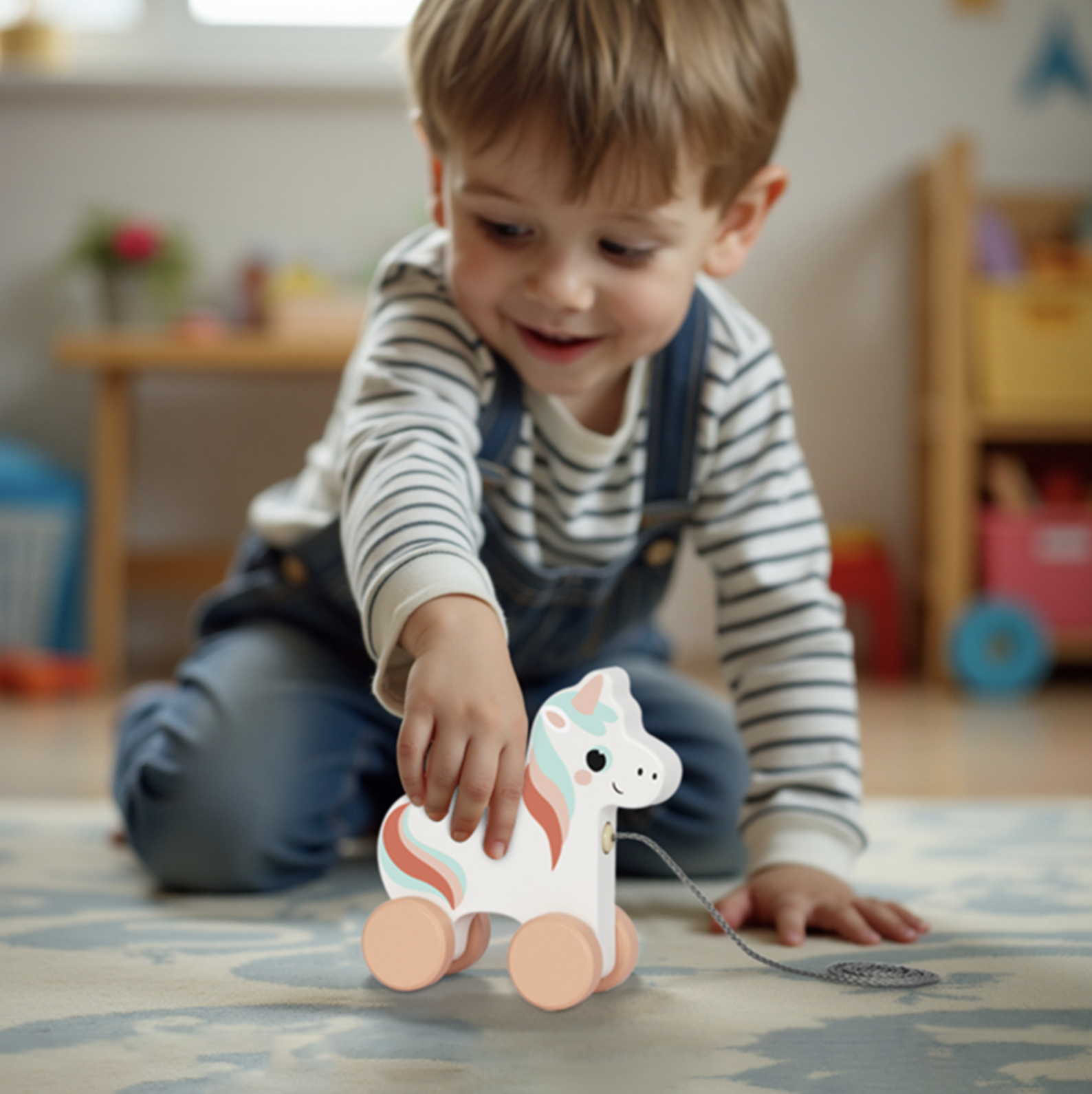 Jucarie din lemn de tras Tooky Toy Unicorn foto