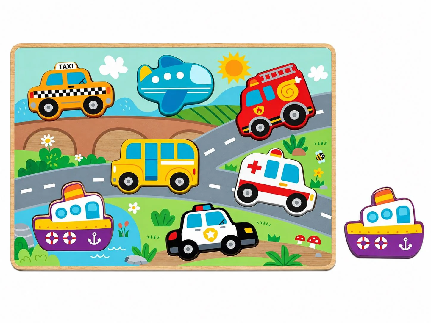 Puzzle din lemn Tooky Toy Transport , 8 el. foto