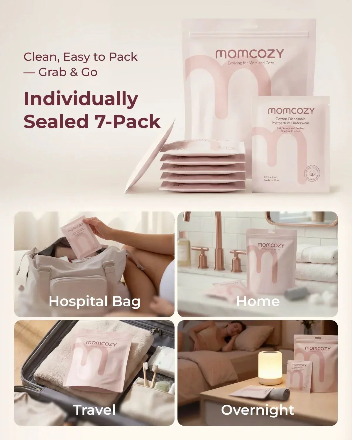 Chilotei postanatali de unica folosinta din bumbac Momcozy White, 7 buc., marimea XL foto