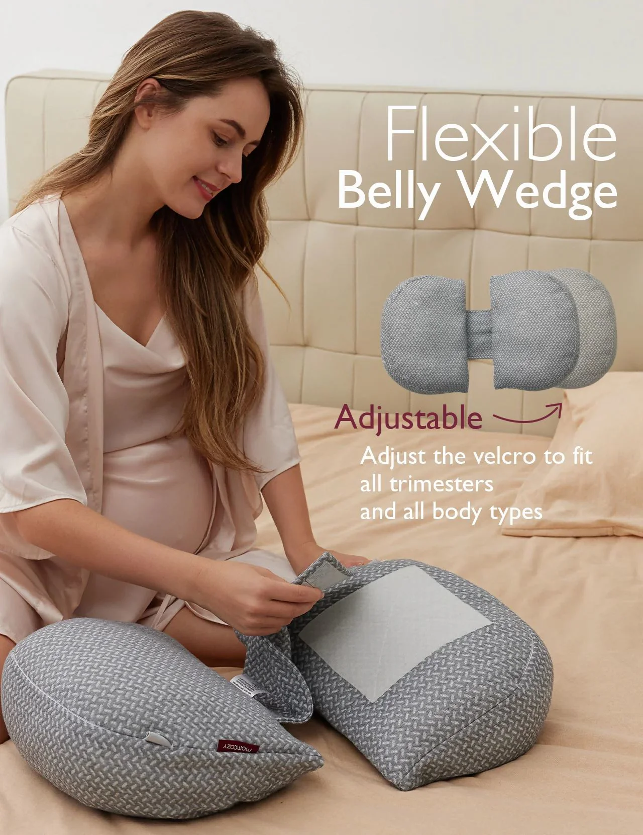 Perna pentru gravide in forma de W Momcozy Grey foto
