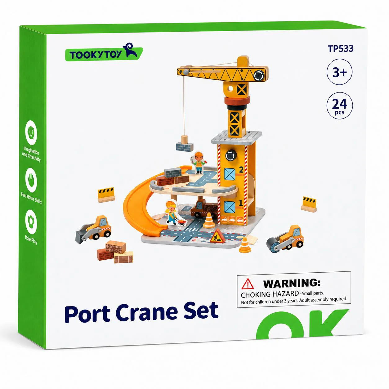 Set de joaca din lemn Tooky Toy Macara portuara foto