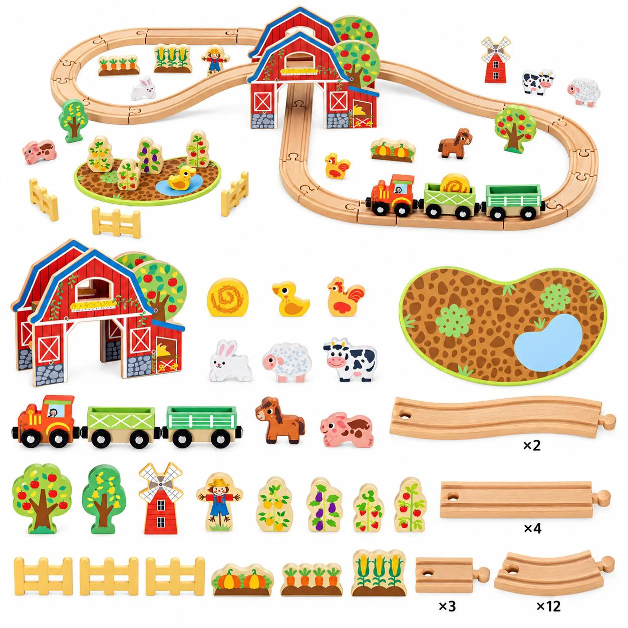 Set de joaca din lemn Tooky Toy Trenul de la ferma foto
