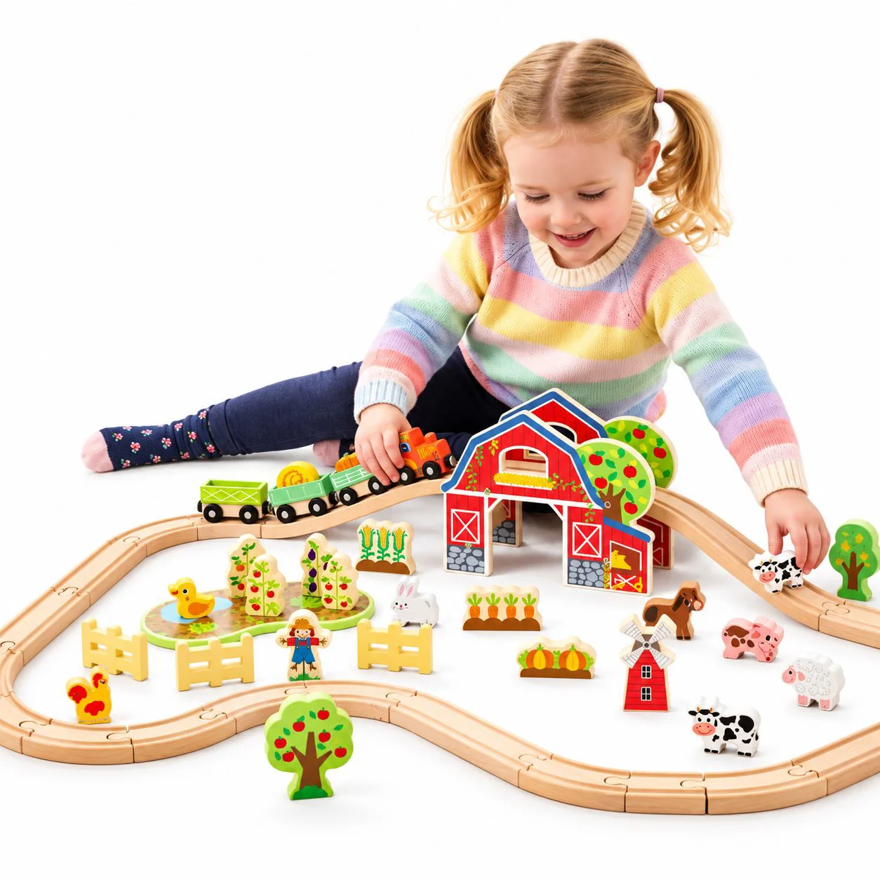 Set de joaca din lemn Tooky Toy Trenul de la ferma foto