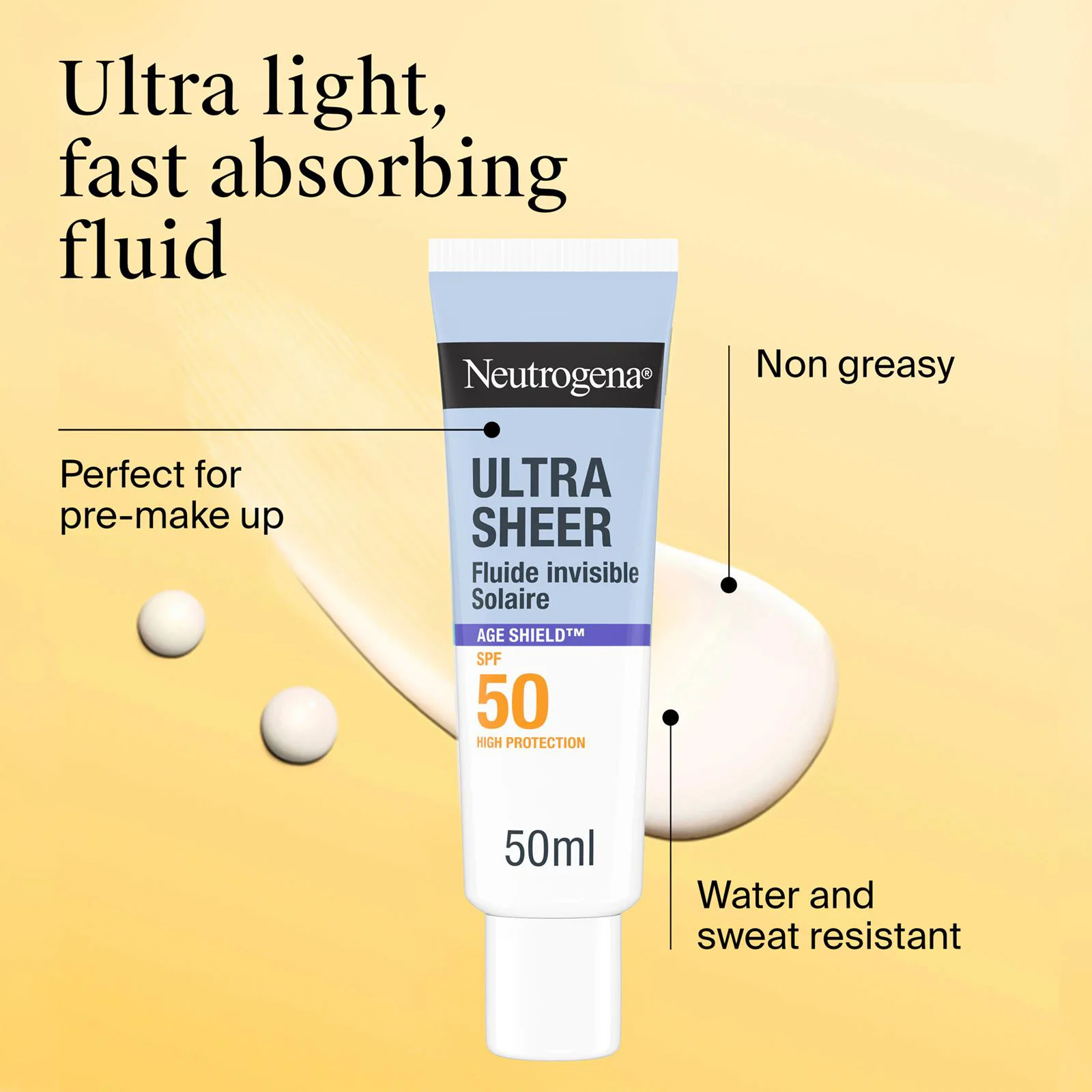 Fluid pentru fata Neutrogena Ultra-Sheer Invisible Fluid Sunscreen Age Shield SPF 50, 50 ml foto