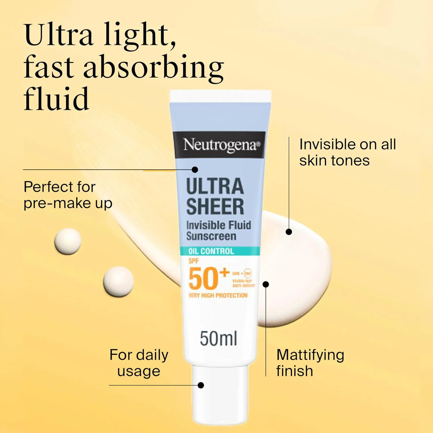 Fluid pentru fata Neutrogena Ultra-Sheer Invisible Oil Control SPF50+ Sun Care Fluid, 50 ml foto