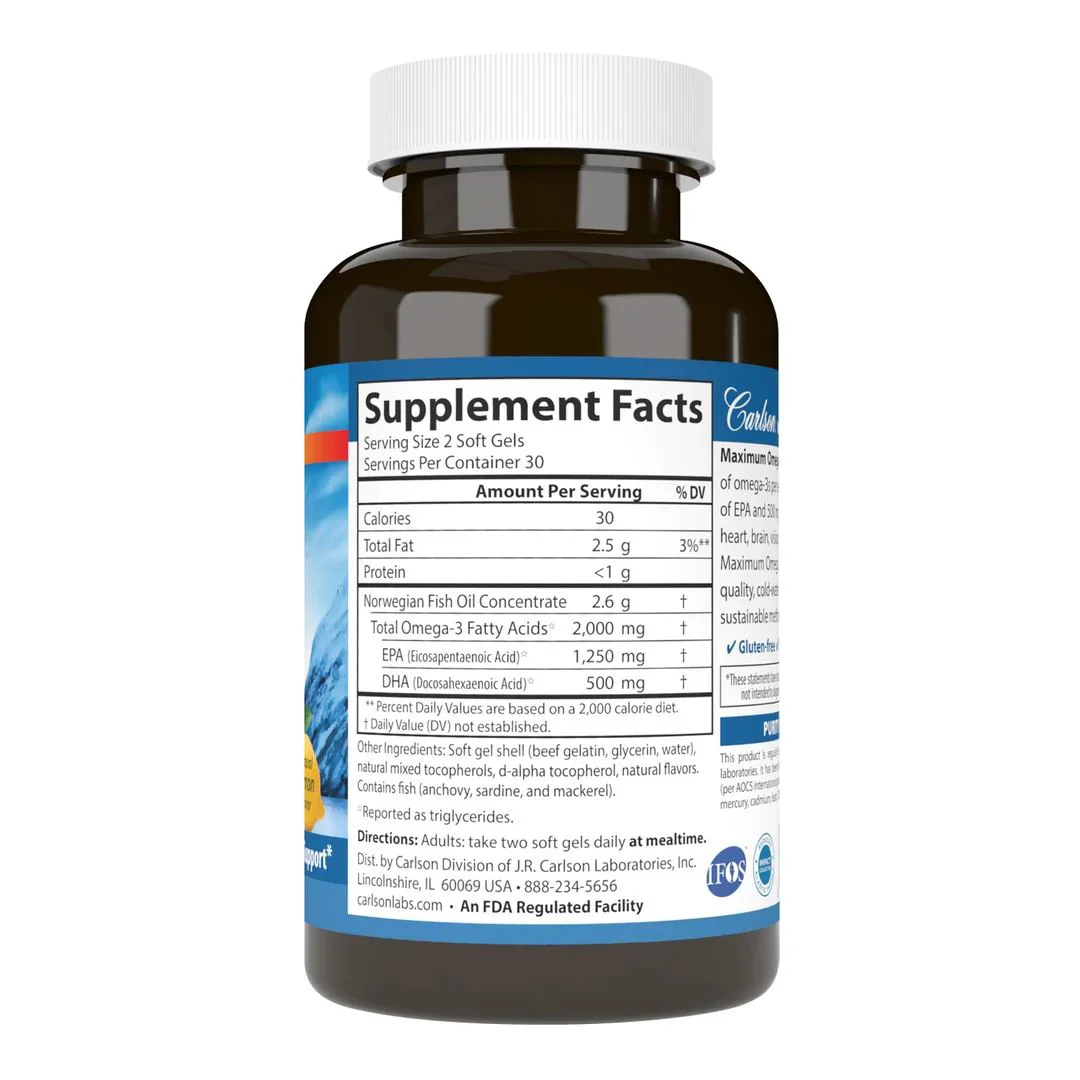 Supliment alimentar Carlson Lab Maximum Omega 2000 mg, 60 capsule foto