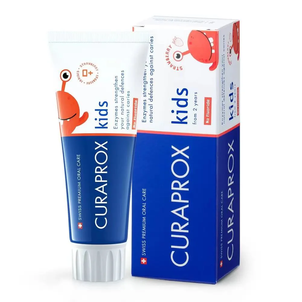 Pasta de dinti Curaprox Kids cu aroma de capsuni, fara fluor, 60 ml foto