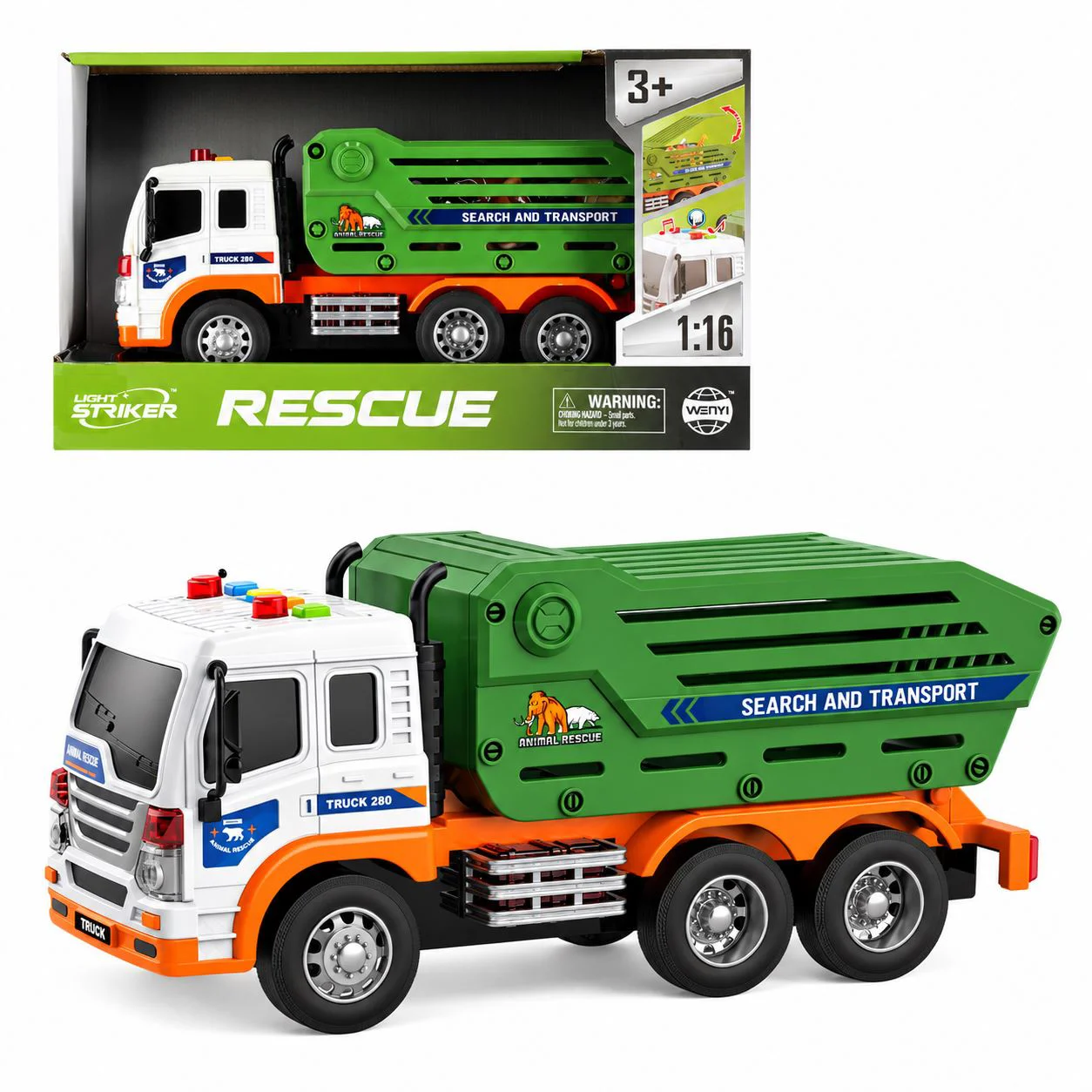 Camion pentru transportarea animalelor Wenyi cu frictiune, lumini si sunete 1:16 foto