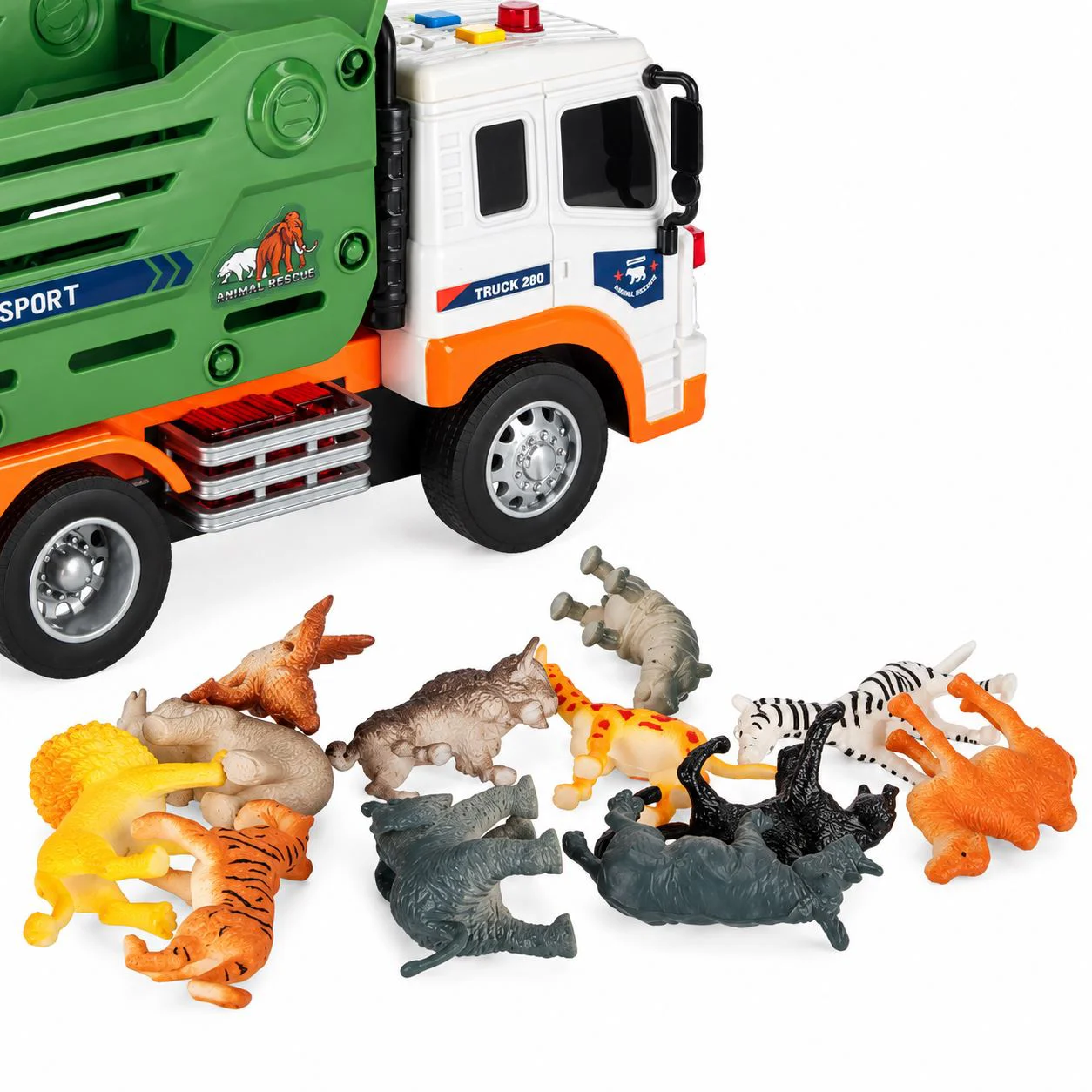 Camion pentru transportarea animalelor Wenyi cu frictiune, lumini si sunete 1:16 foto