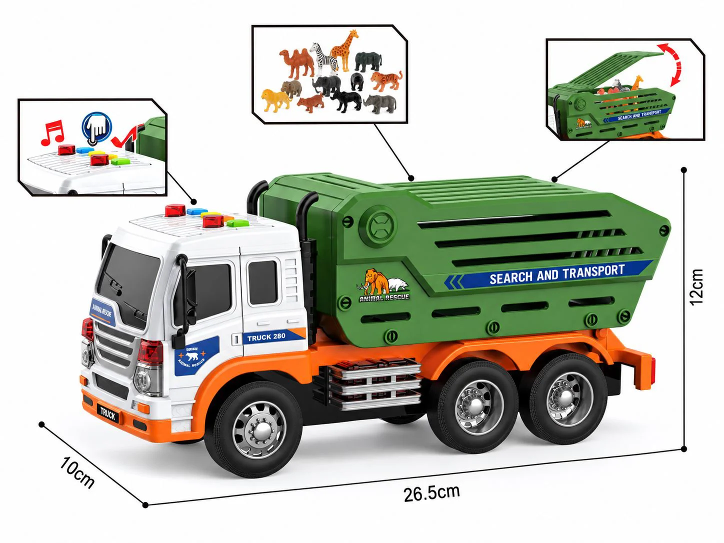Camion pentru transportarea animalelor Wenyi cu frictiune, lumini si sunete 1:16 foto