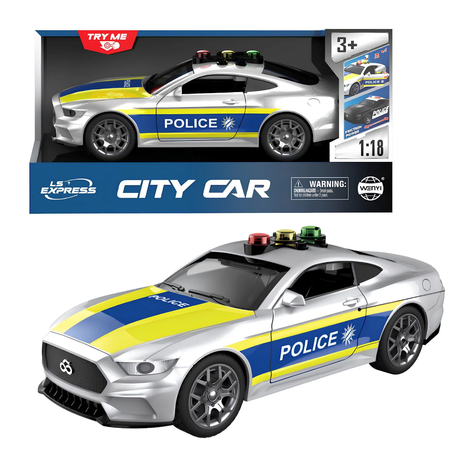 Masina de politie Wenyi cu inertie, lumina si sunet 1:18 foto
