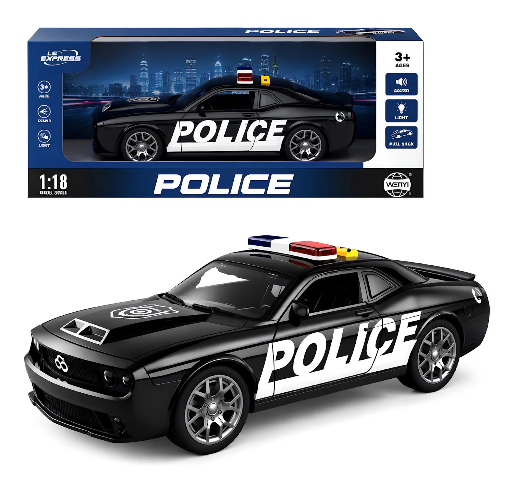 Masina de politie Wenyi cu lumini si sunete 1:18 foto