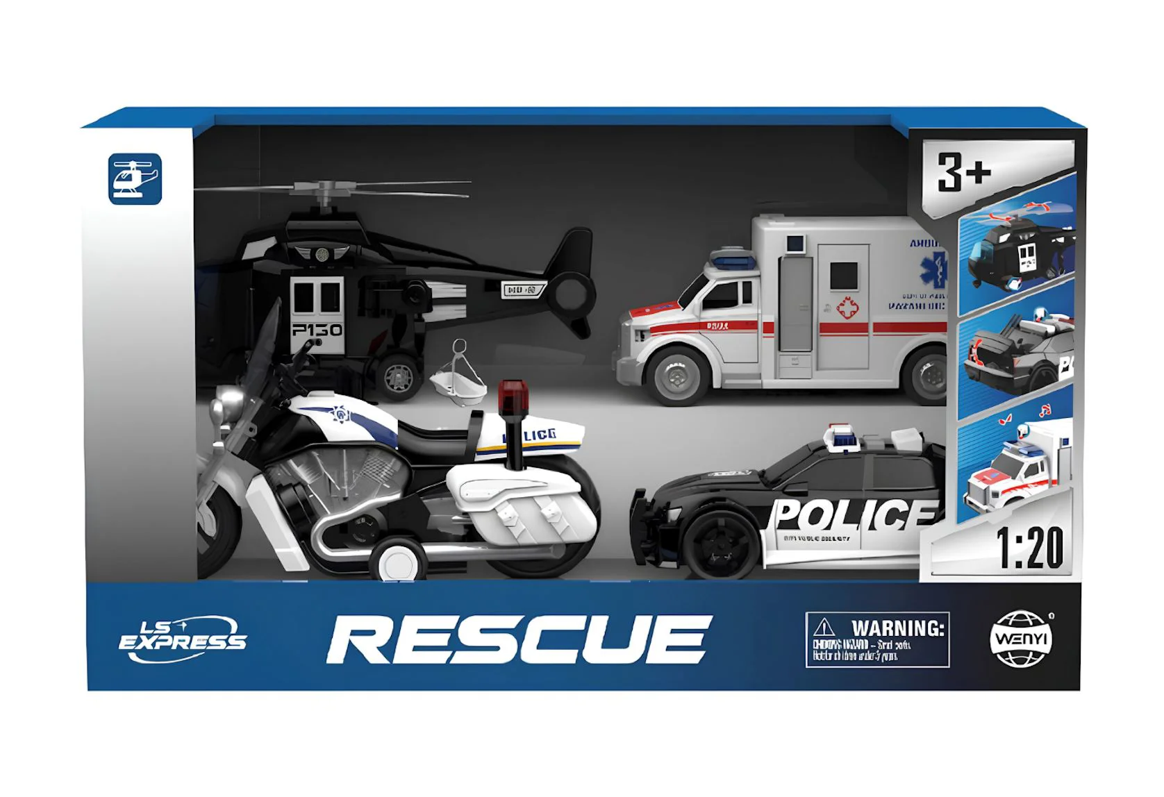 Set de vehicule de politie Wenyi cu inertie, sunete si lumini 1:20 foto