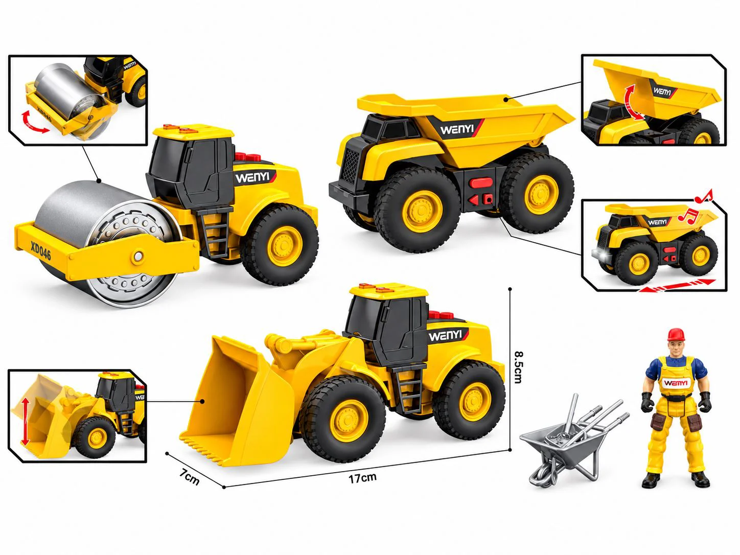 Utilaje de constructii Wenyi cu frictiune, lumini si sunete 1:32 foto