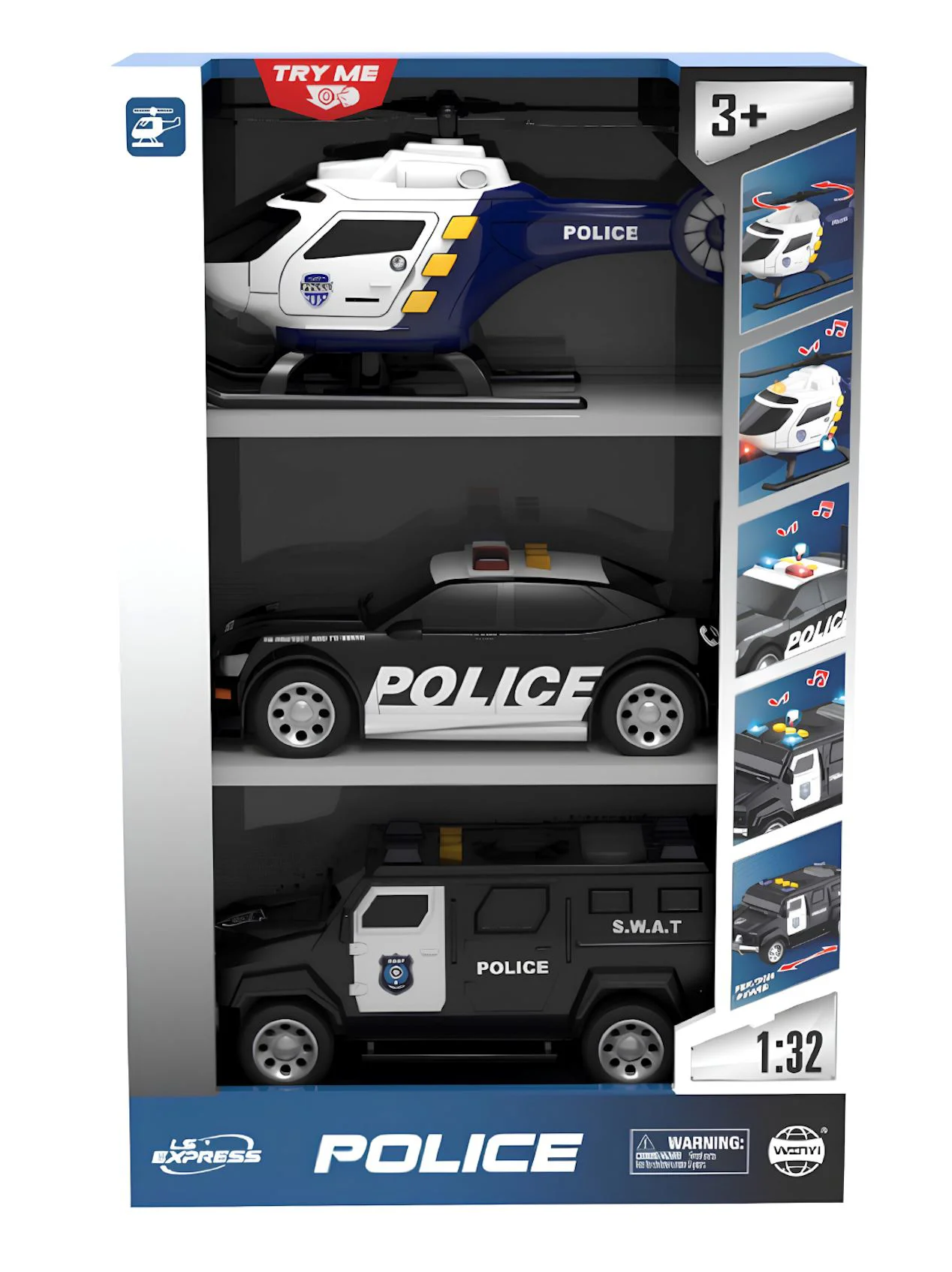 Vehicule de politie Wenyi cu frictiune, lumini si sunete 1:32 foto