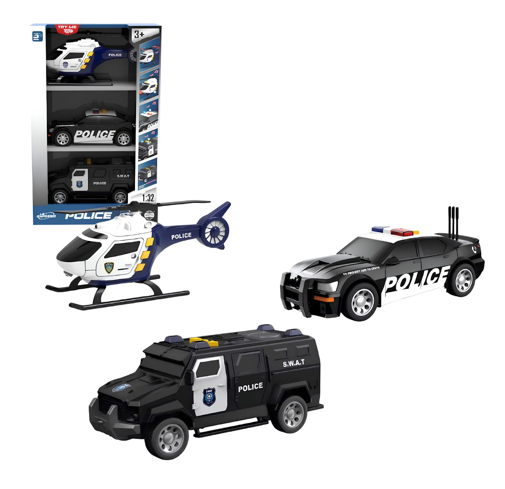 Vehicule de politie Wenyi cu frictiune, lumini si sunete 1:32 foto