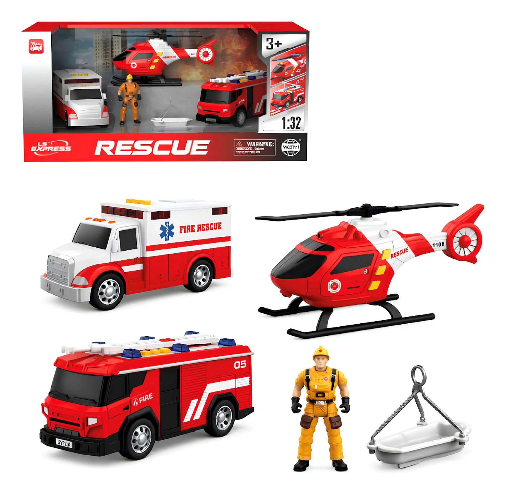 Vehicule de salvare Wenyi cu frictiune, lumini si sunete 1:32 foto