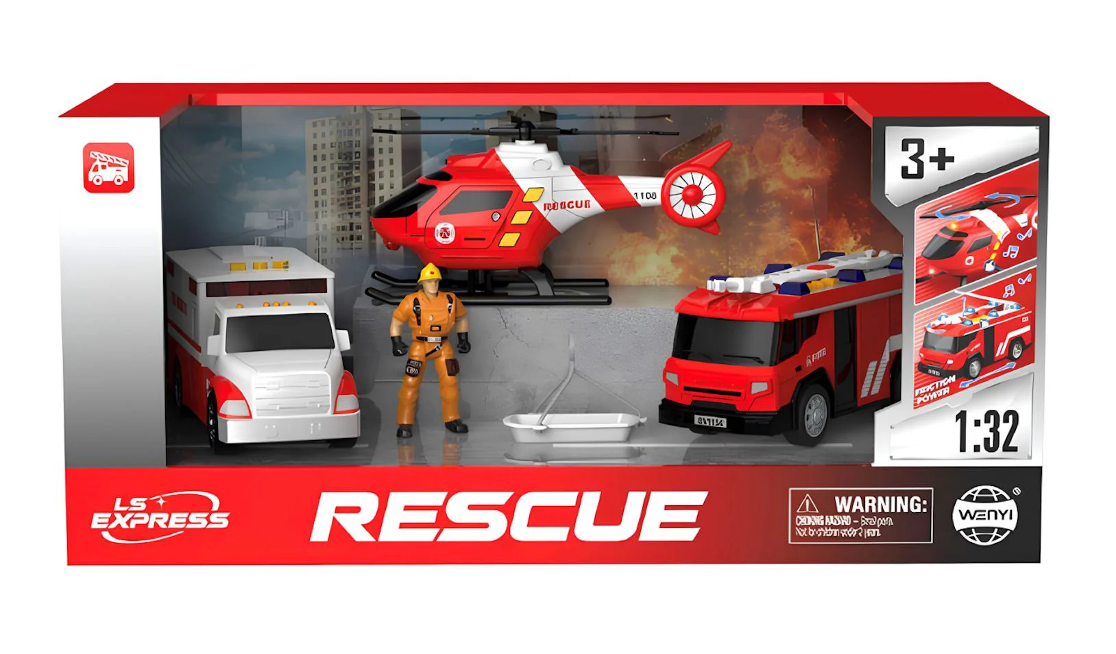 Vehicule de salvare Wenyi cu frictiune, lumini si sunete 1:32 foto