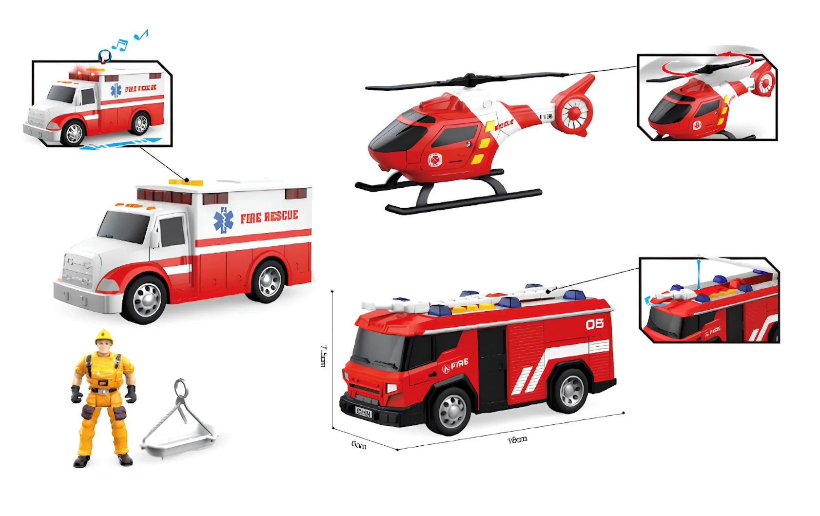 Vehicule de salvare Wenyi cu frictiune, lumini si sunete 1:32 foto