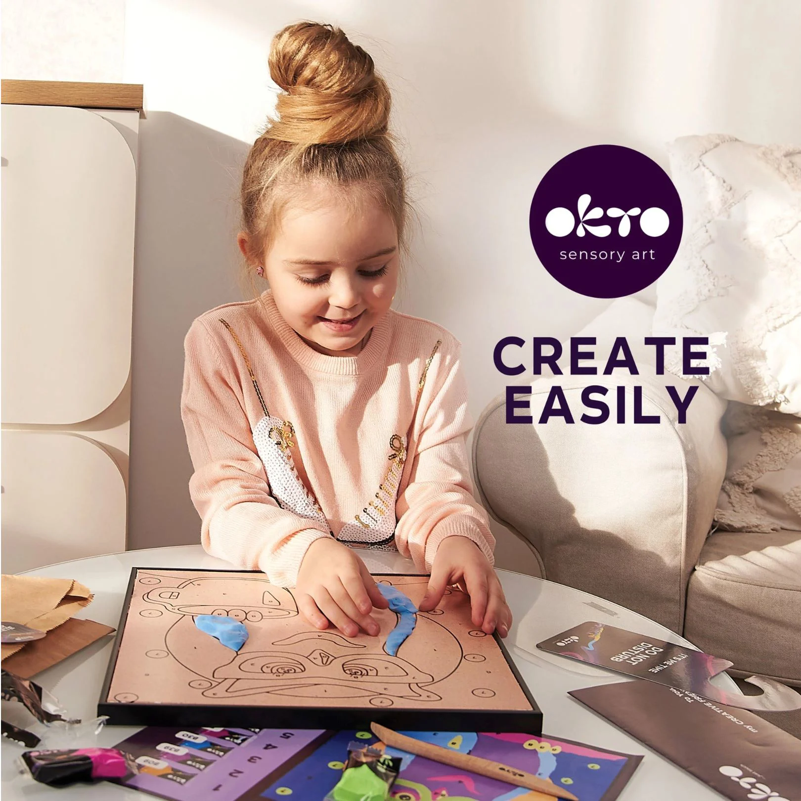 Pictura pe numere 3D cu plastilina aerata Okto Air Clay Bufnita, 29x29 cm foto