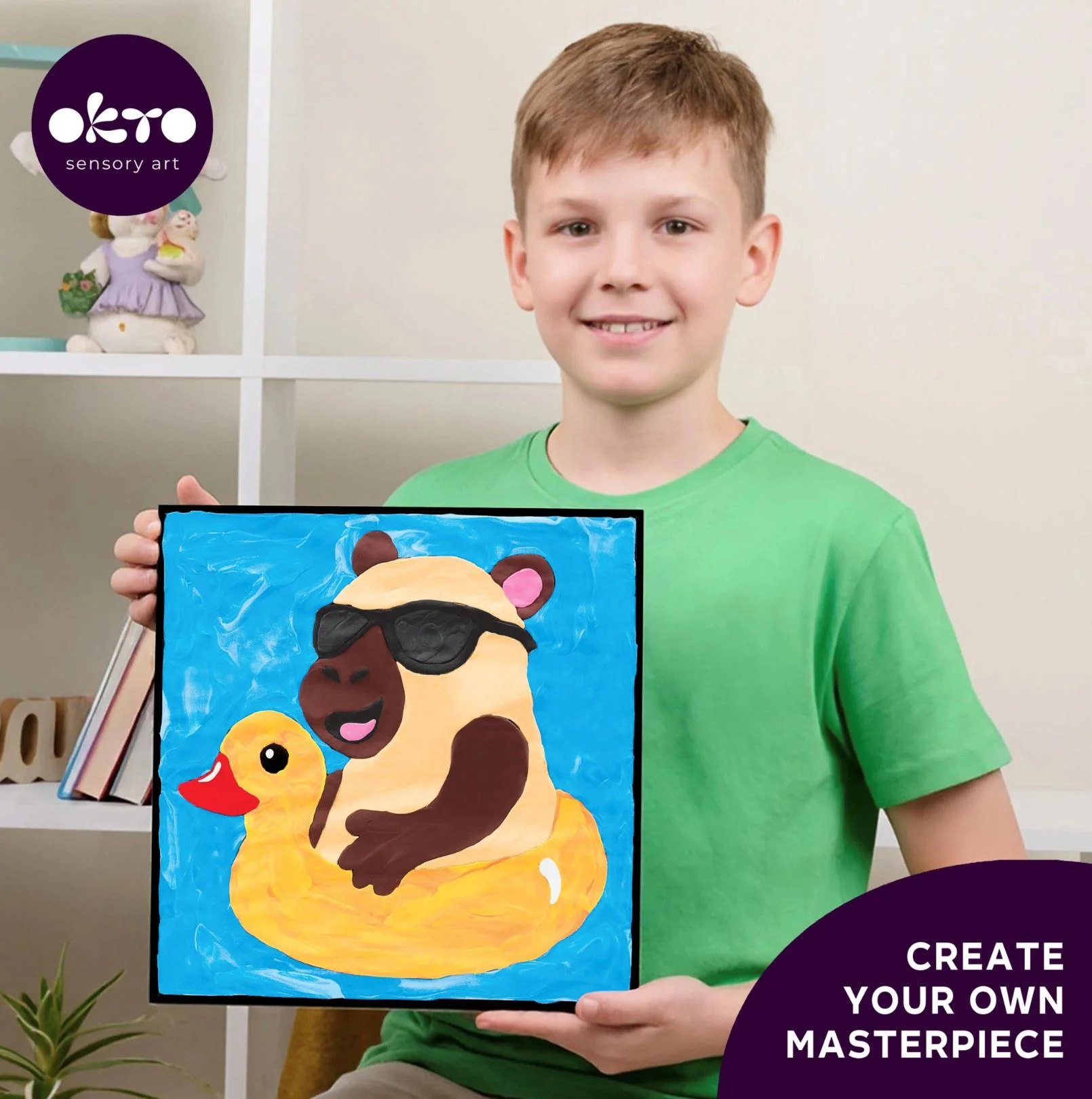 Pictura pe numere 3D cu plastilina aerata Okto Air Clay Capibara, 29x29 cm foto