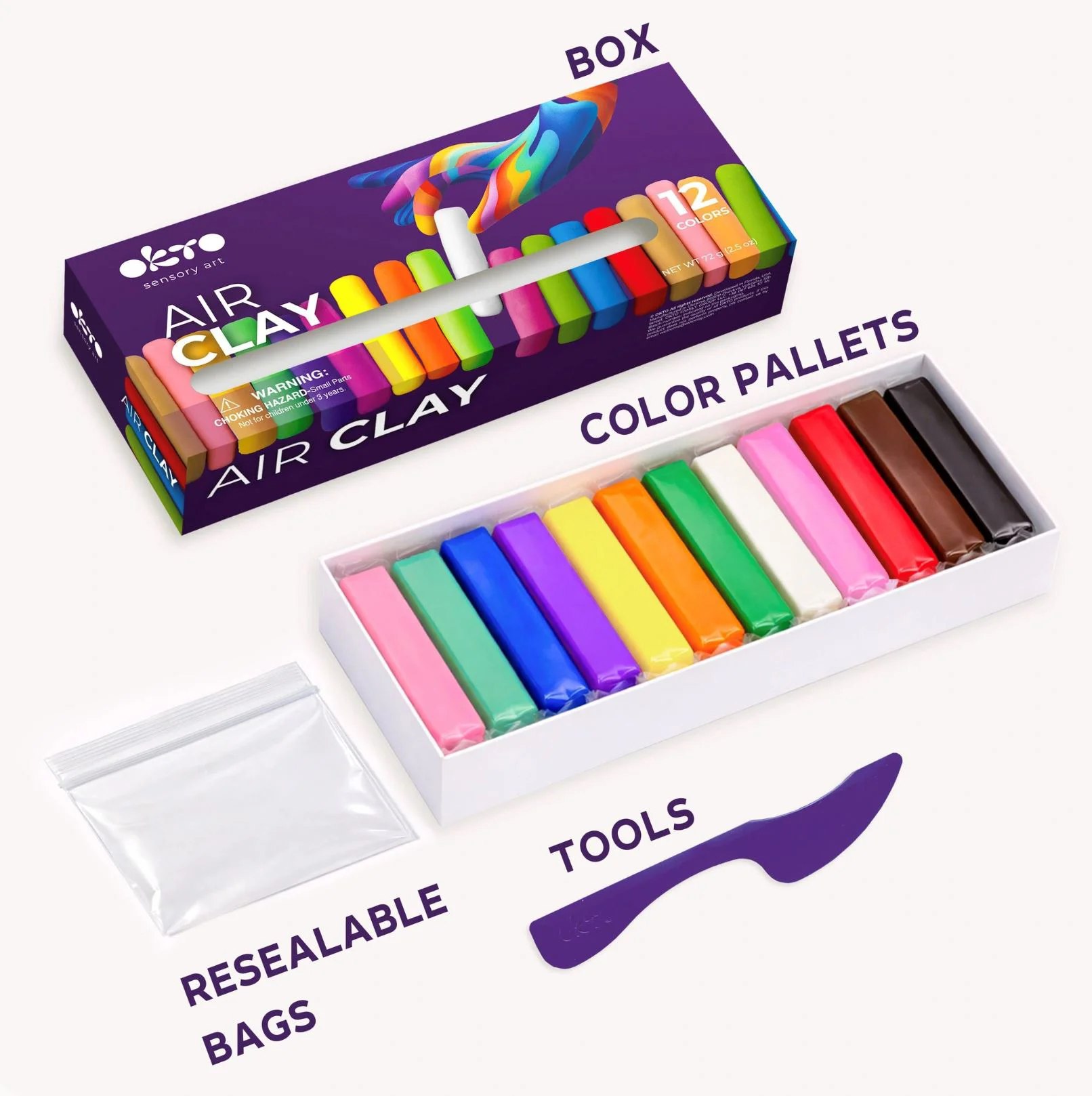 Set creativ cu plastilina aerata Okto Air Clay, 12 buc. foto