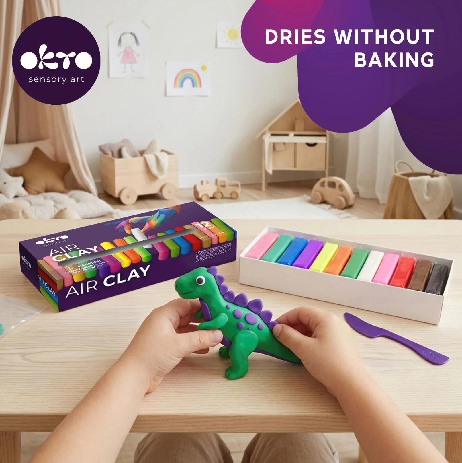 Set creativ cu plastilina aerata Okto Air Clay, 12 buc. foto