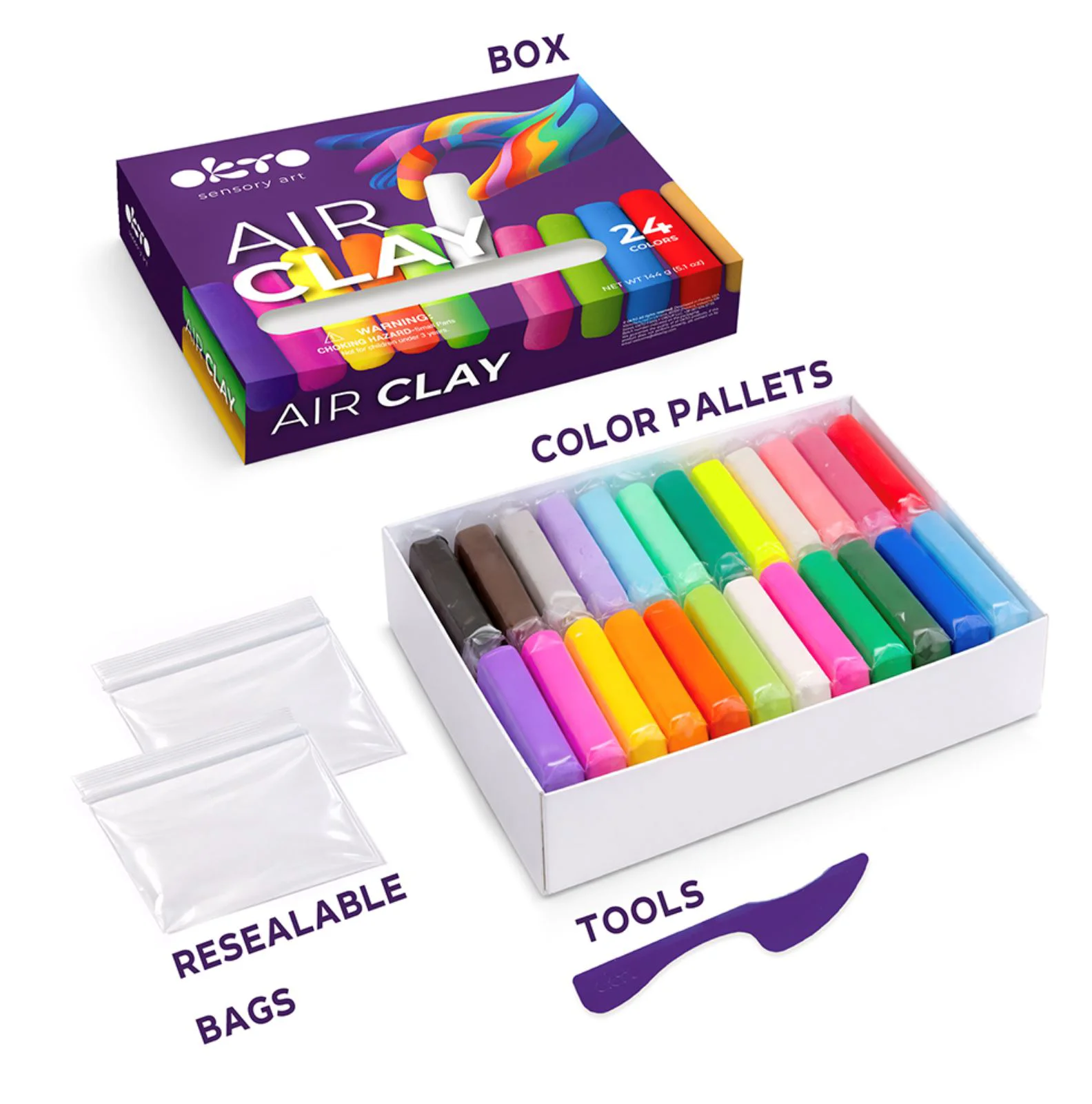 Set creativ cu plastilina aerata Okto Air Clay, 24 buc. foto