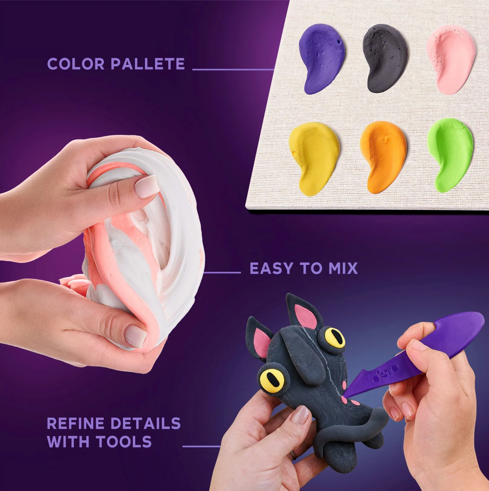 Set creativ cu plastilina aerata Okto Air Clay Pisica fantoma foto