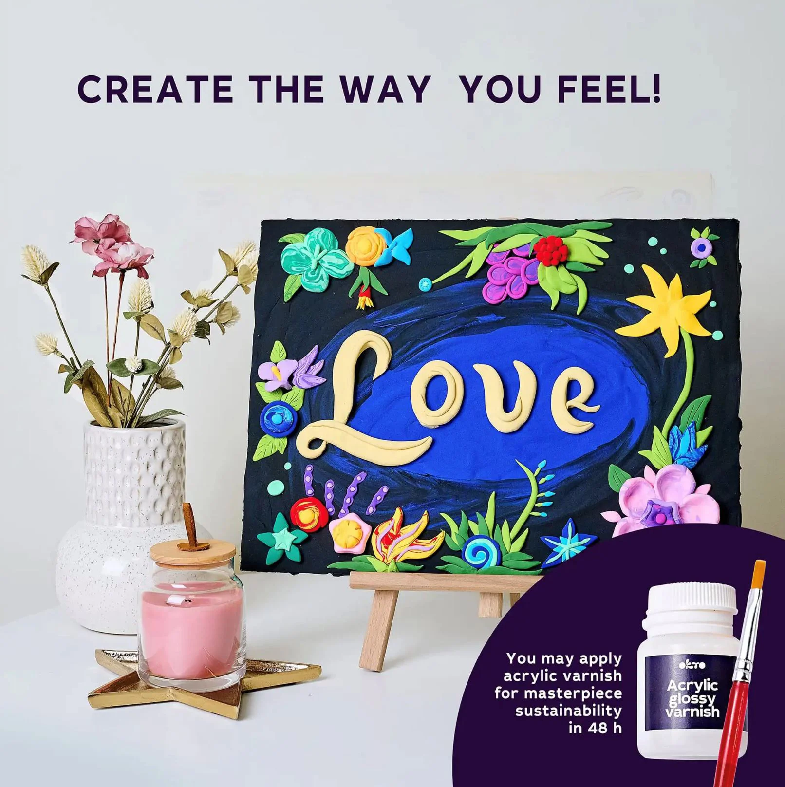 Tablou 3D cu plastilina aerata Okto Air Clay Love, 30x40 cm foto