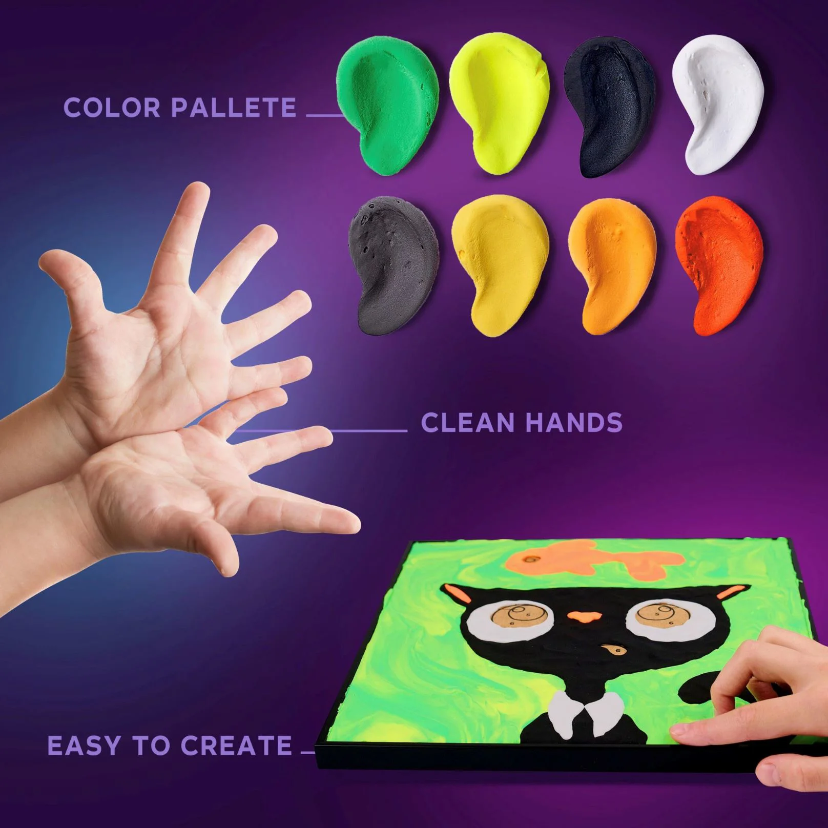 Tablou 3D pe numere din plastilina aerata Air Clay Pisica neagra, 29x29 cm foto