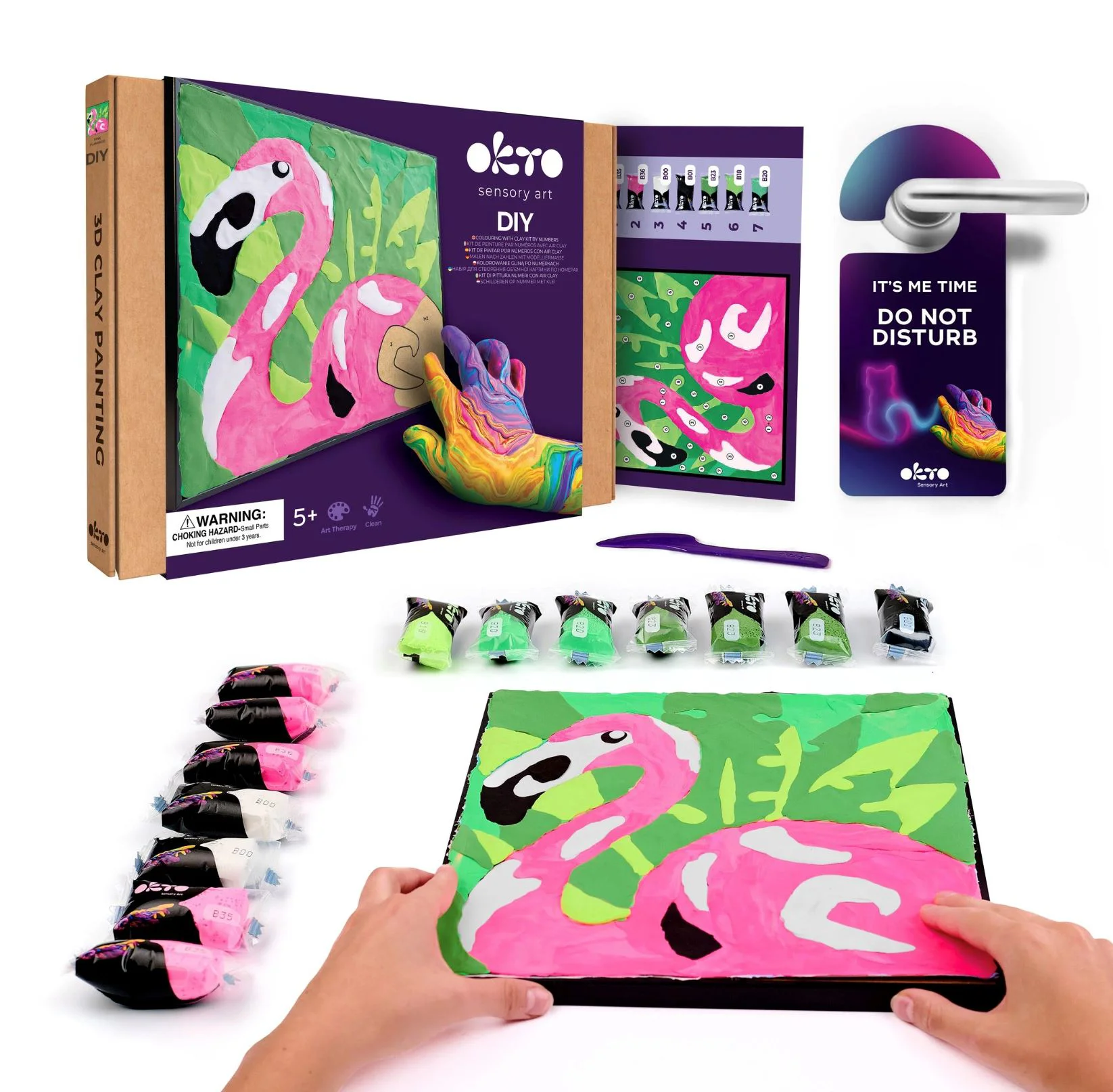 Tablou 3D pe numere din plastilina aerata Okto Air Clay Flamingo roz, 29x29 cm foto