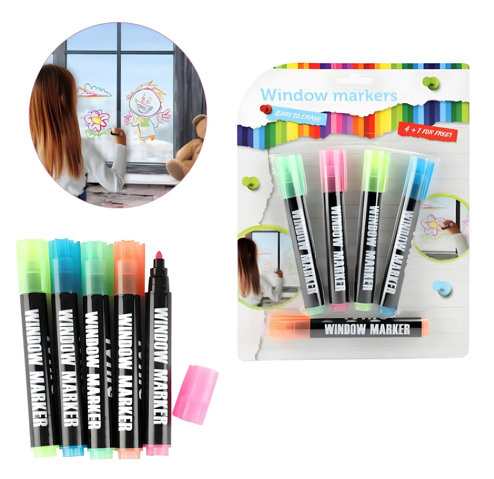 Markere lavabile Toi Toys pentru geam si sticla, 5 buc. foto